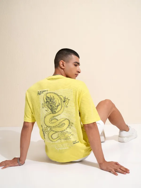 Highlander Men Lime Green Printed Round Neck Relaxed Fit T-Shirt