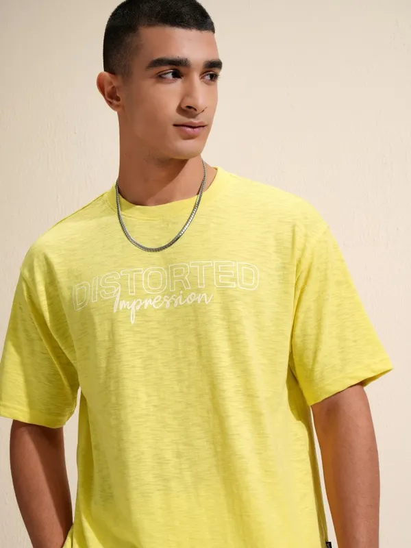 Highlander Men Lime Green Printed Round Neck Relaxed Fit T-Shirt