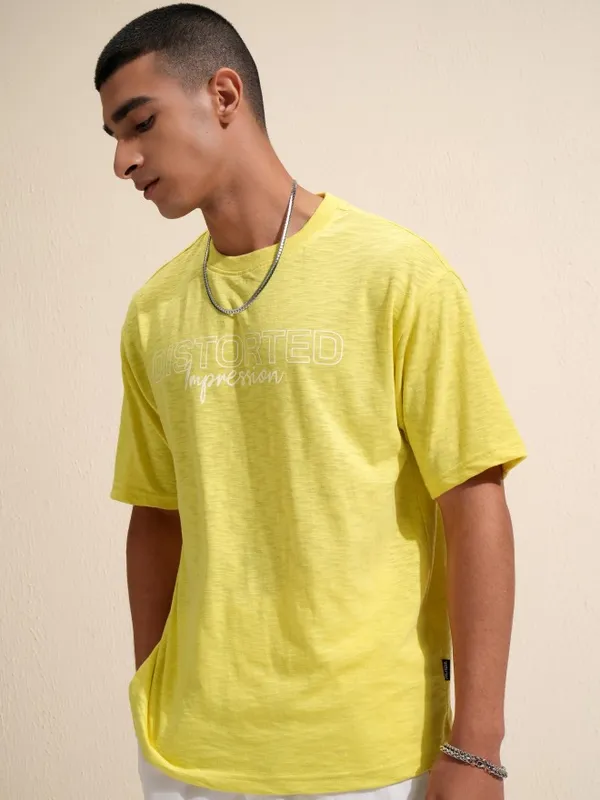 Highlander Men Lime Green Printed Round Neck Relaxed Fit T-Shirt