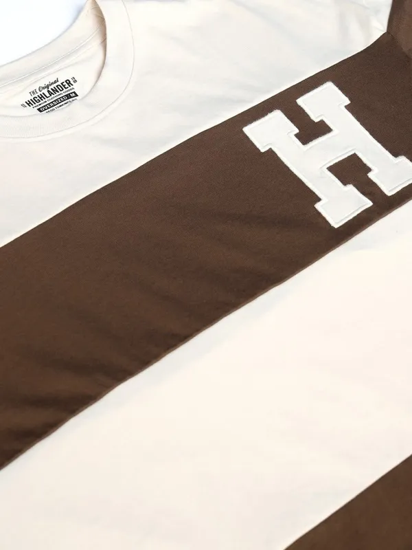 Highlander Men Cream Colourblocked Round Neck Oversized Fit T-Shirt