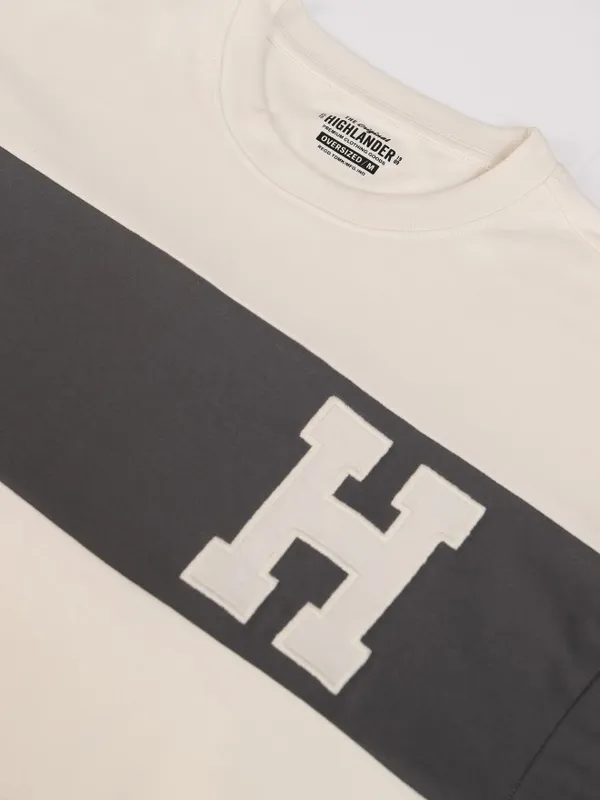 Highlander Men Off White Colourblocked Round Neck Oversized Fit T-Shirt