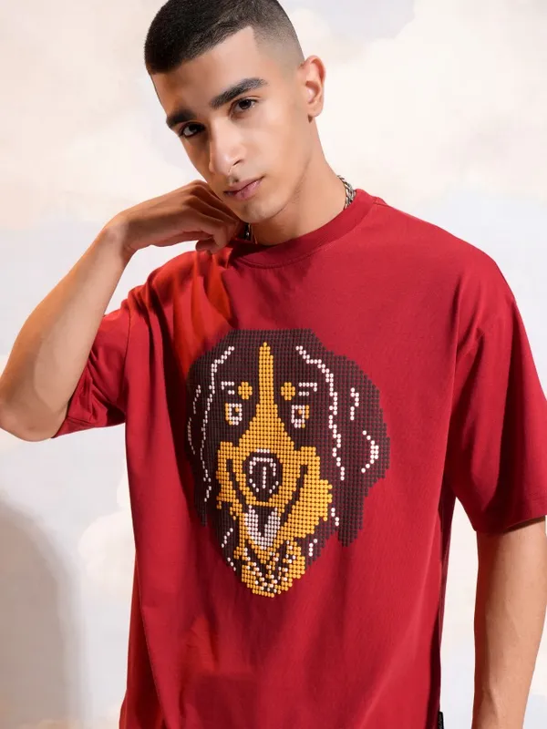 Highlander Men Red Printed Round Neck T-Shirt