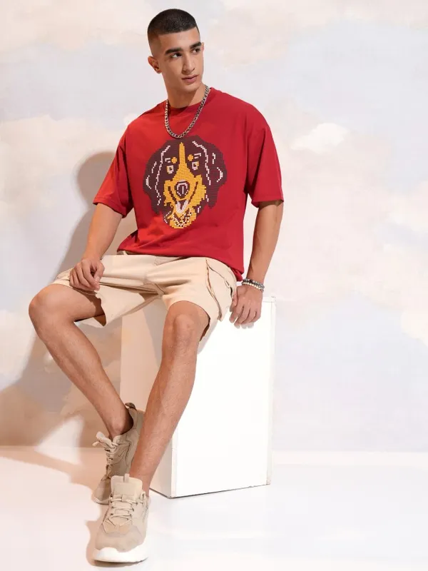 Highlander Men Red Printed Round Neck T-Shirt