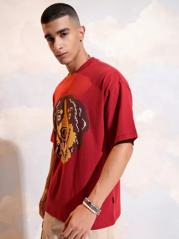 Highlander Men Red Printed Round Neck T-Shirt