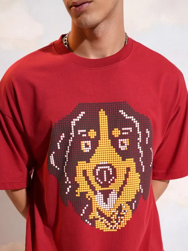 Highlander Men Red Printed Round Neck T-Shirt