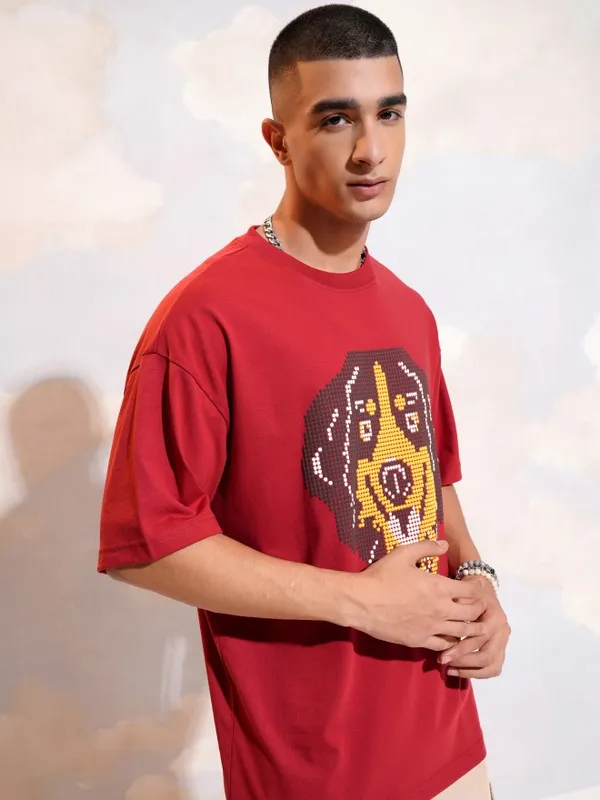 Highlander Men Red Printed Round Neck T-Shirt