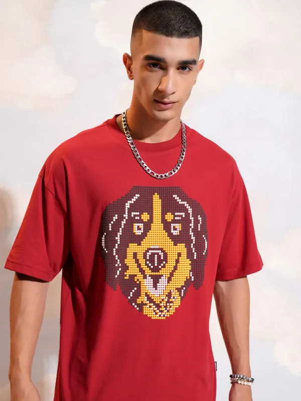 Highlander Men Red Printed Round Neck T-Shirt