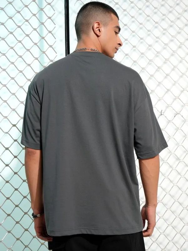Highlander Men Grey Printed Round Neck Oversized Fit T-Shirt