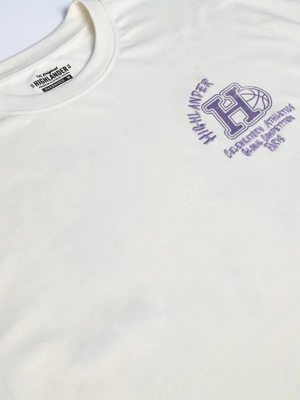 Highlander Men Off White Printed Round Neck Oversized Fit T-Shirt