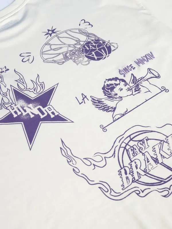 Highlander Men Off White Printed Round Neck Oversized Fit T-Shirt