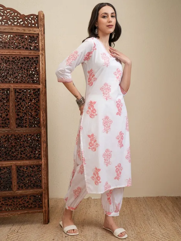 Vishudh Women White Printed Kurta With Trousers And Dupatta