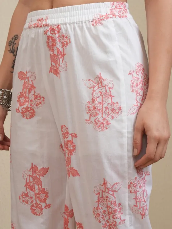 Vishudh Women White Printed Kurta With Trousers And Dupatta
