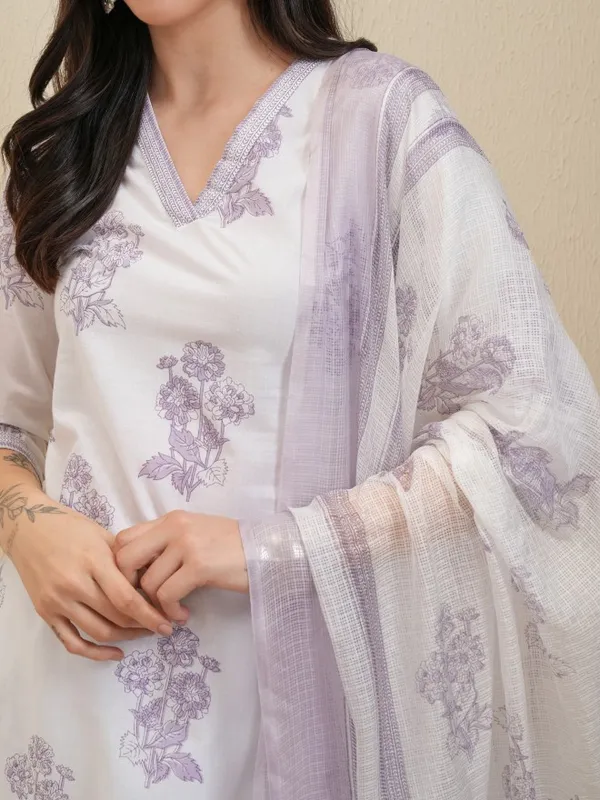 Vishudh Women White Embroidered Kurta With Trousers And Dupatta