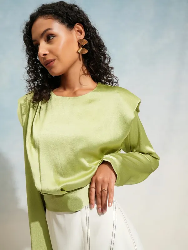 Tokyo Talkies Women Green Solid Regular Top