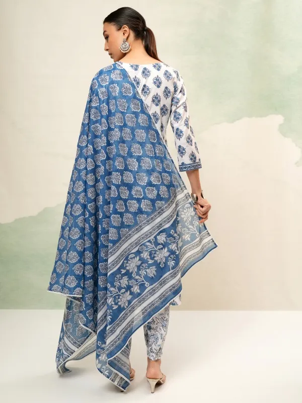 Vishudh Women White Printed Kurta With Trousers And Dupatta