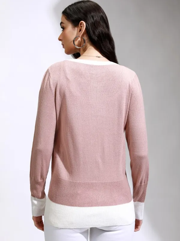 Tokyo Talkies Women Pink Round Neck Sweater