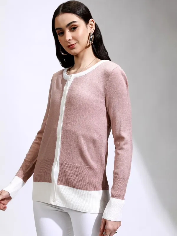 Tokyo Talkies Women Pink Round Neck Sweater
