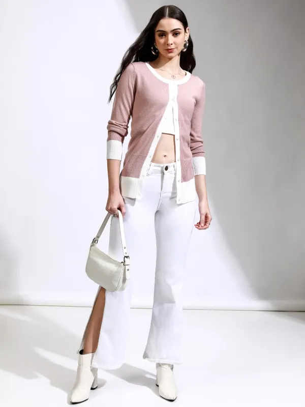 Tokyo Talkies Women Pink Round Neck Sweater