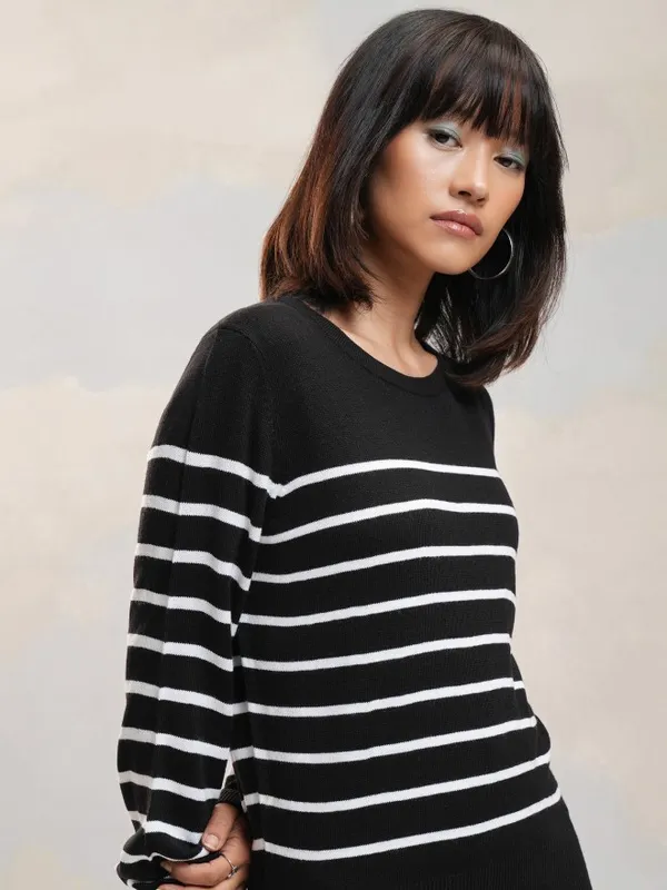 Tokyo Talkies Women Black Round Neck Sweater