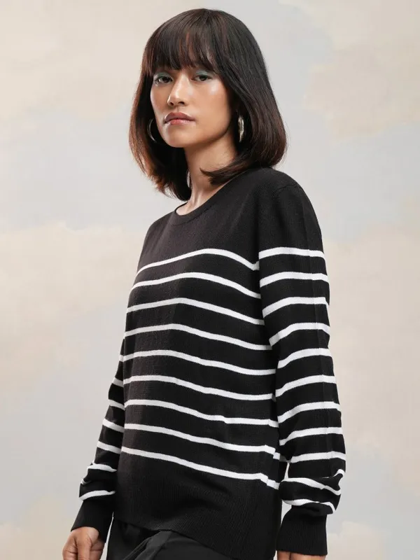 Tokyo Talkies Women Black Round Neck Sweater
