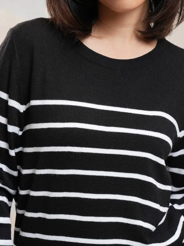 Tokyo Talkies Women Black Round Neck Sweater