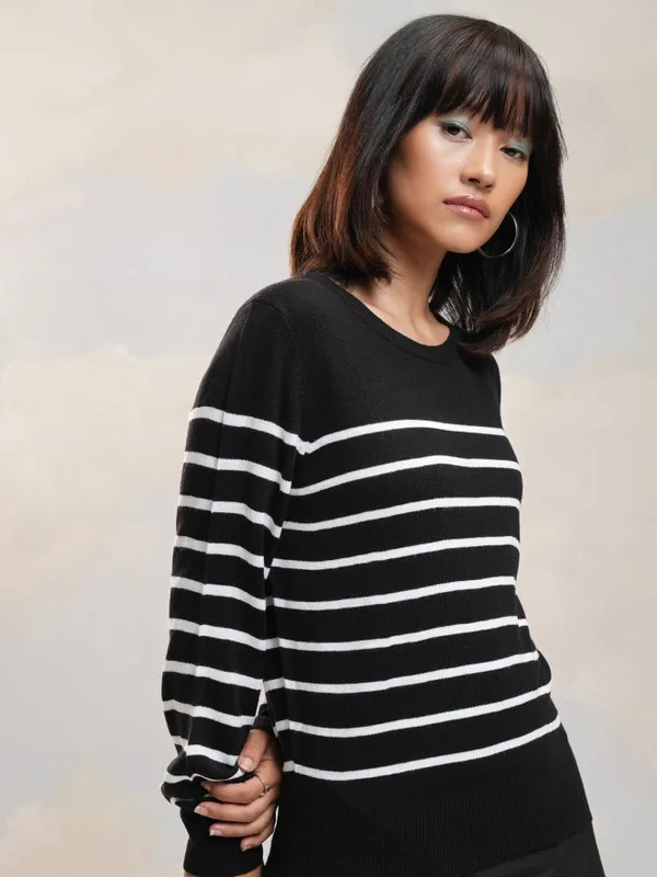 Tokyo Talkies Women Black Round Neck Sweater
