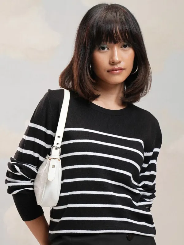 Tokyo Talkies Women Black Round Neck Sweater