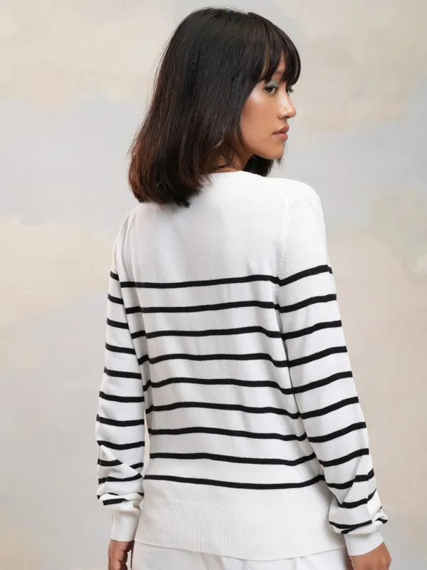 Tokyo Talkies Women White Round Neck Sweater