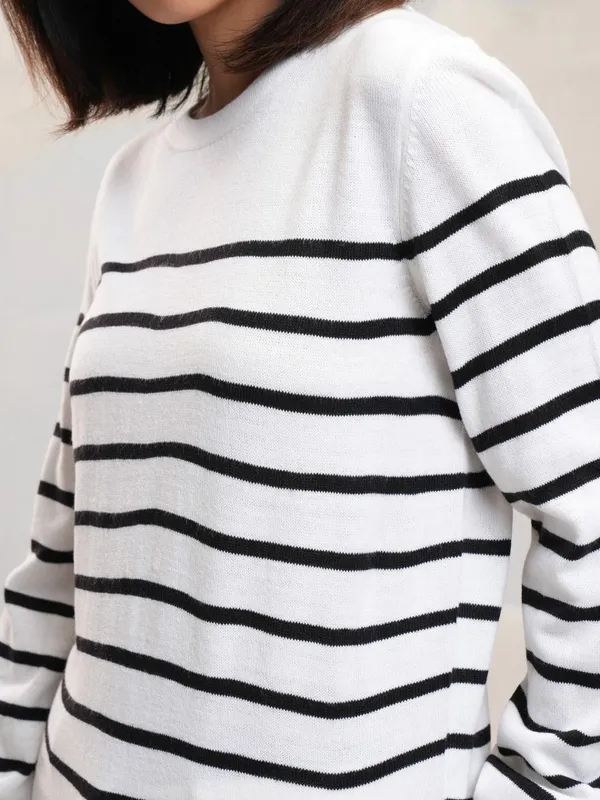 Tokyo Talkies Women White Round Neck Sweater