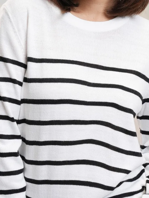 Tokyo Talkies Women White Round Neck Sweater