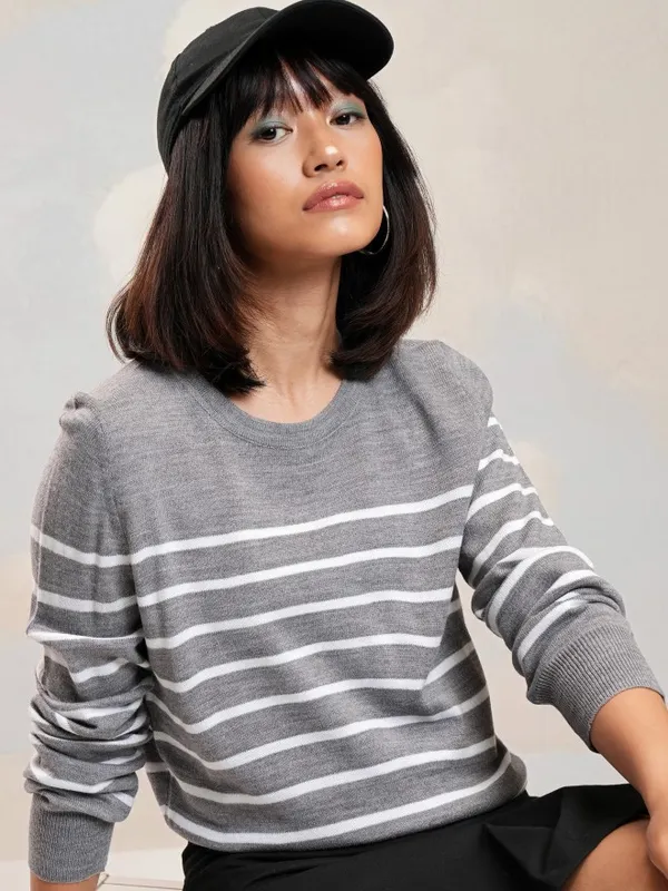 Tokyo Talkies Women Grey Round Neck Sweater