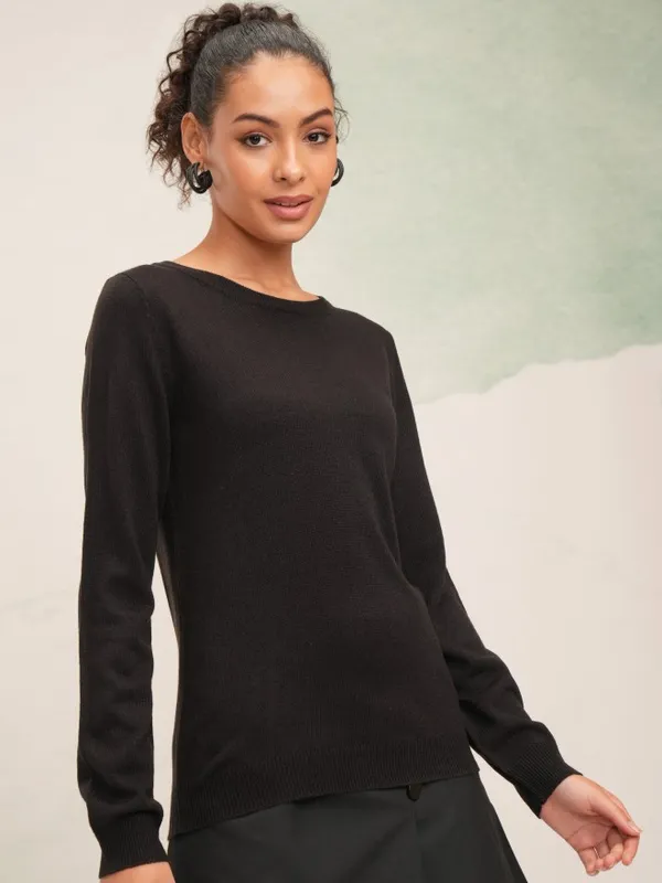 Tokyo Talkies Women Black Round Neck Sweater