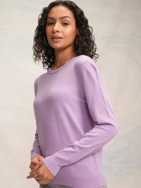 Tokyo Talkies Women Lavender Knitted Round Neck Sweater