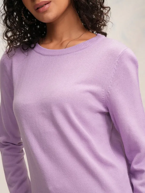 Tokyo Talkies Women Lavender Knitted Round Neck Sweater