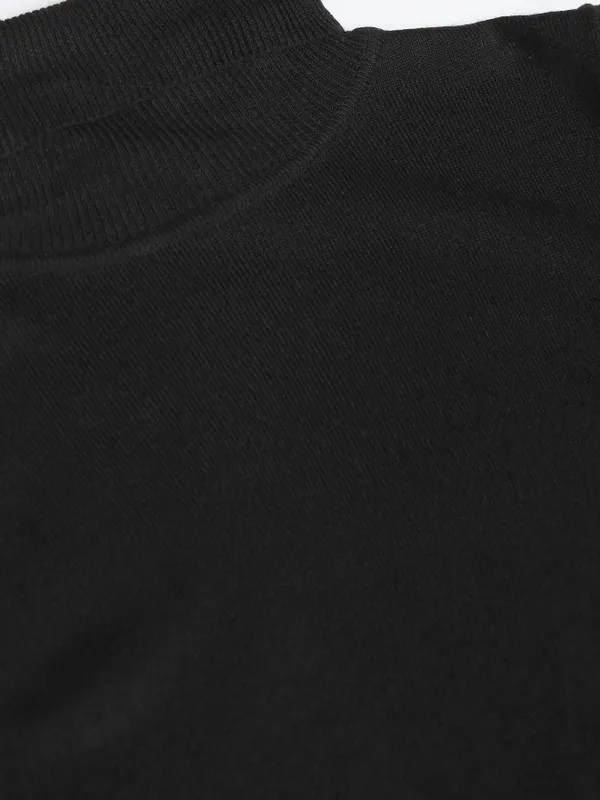 Tokyo Talkies Women Solid Jet Black Pullover Sweater