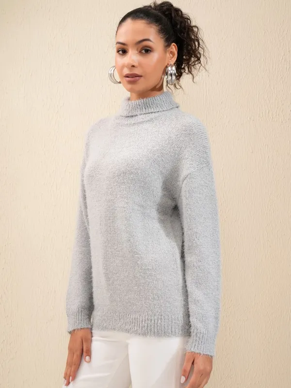 Tokyo Talkies Women Grey Turtle Neck Sweater