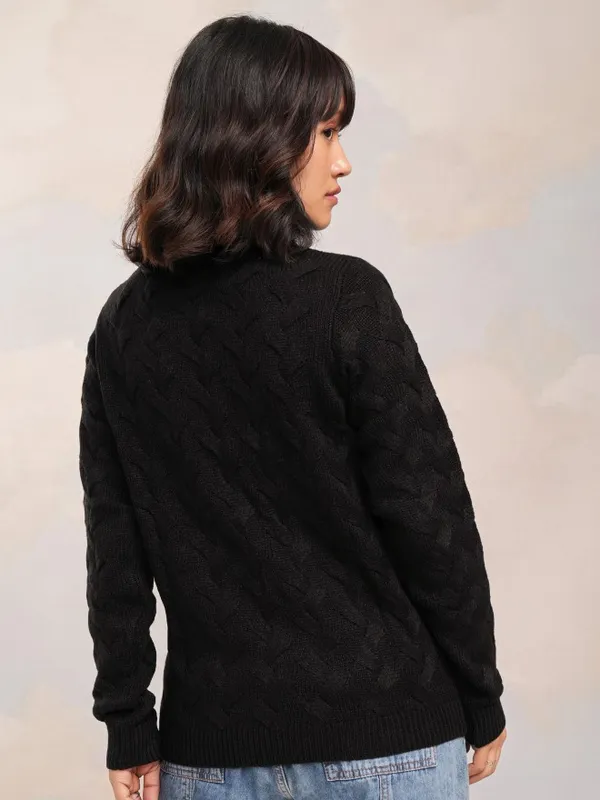 Tokyo Talkies Women Black Round Neck Sweater