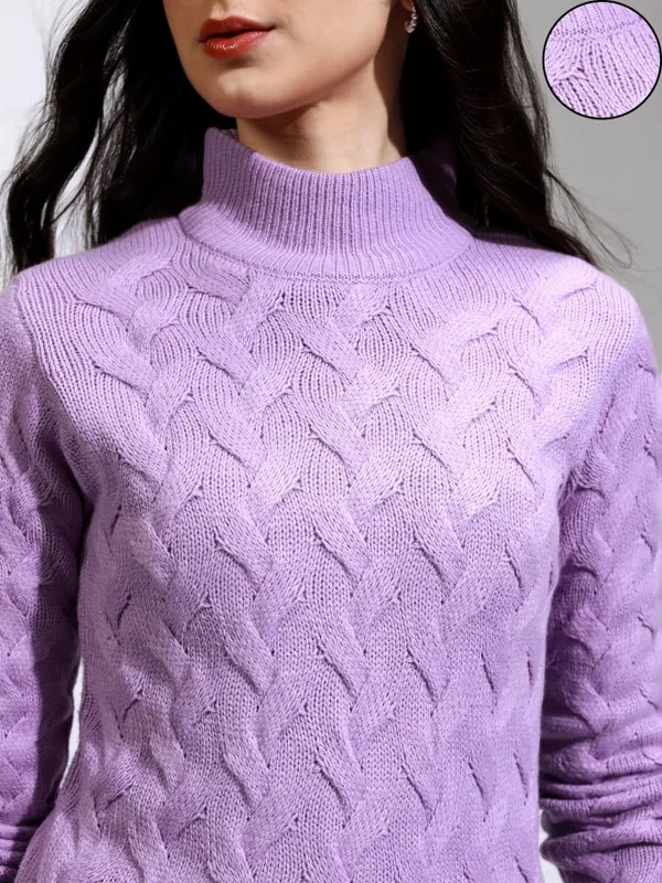 Tokyo Talkies Women Lavender Round Neck Sweater