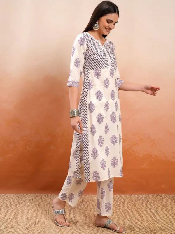 Vishudh Women Cream Printed Kurta With Trousers And Dupatta