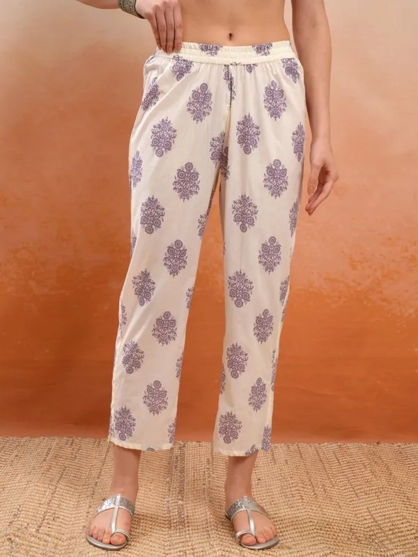 Vishudh Women Cream Printed Kurta With Trousers And Dupatta