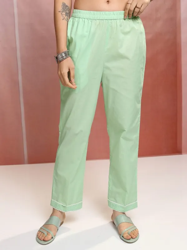 Vishudh Women Green Embroidered Kurta With Trouser And Dupatta