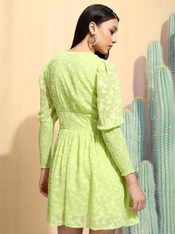 Tokyo Talkies Women Wild Lime Fit and Flare Dress