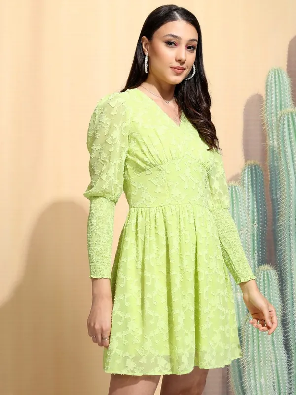 Tokyo Talkies Women Wild Lime Fit and Flare Dress