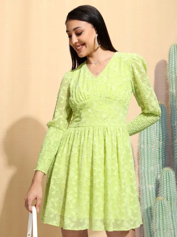 Tokyo Talkies Women Wild Lime Fit and Flare Dress