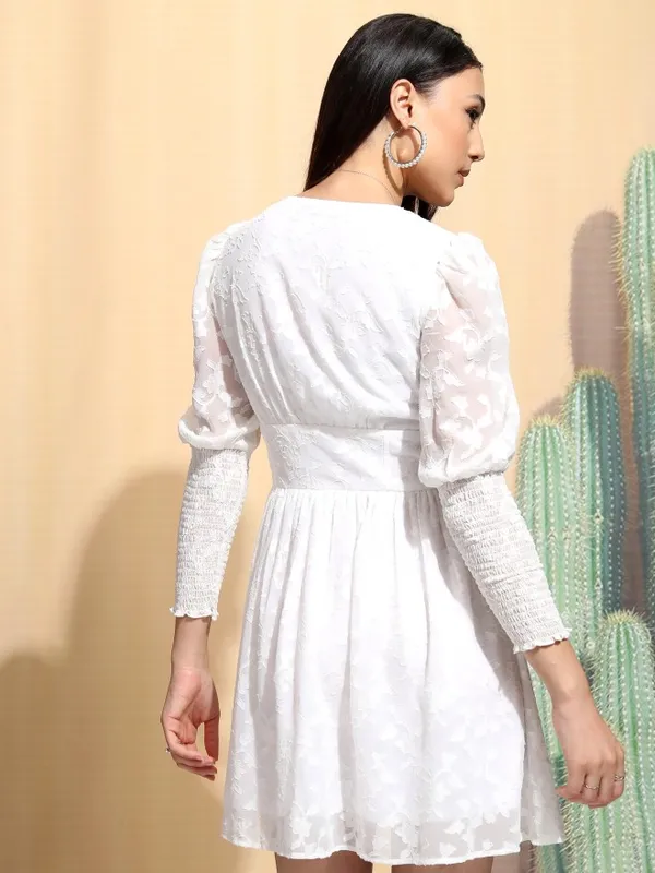 Tokyo Talkies Women Bright White Fit and Flare Dress
