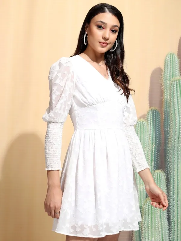 Tokyo Talkies Women Bright White Fit and Flare Dress