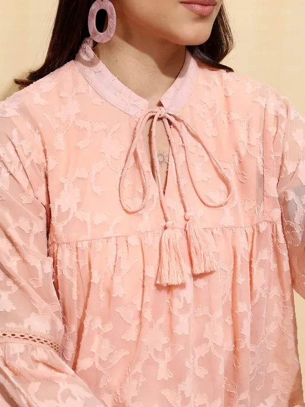 Tokyo Talkies Women Peach Embroidered Regular Top
