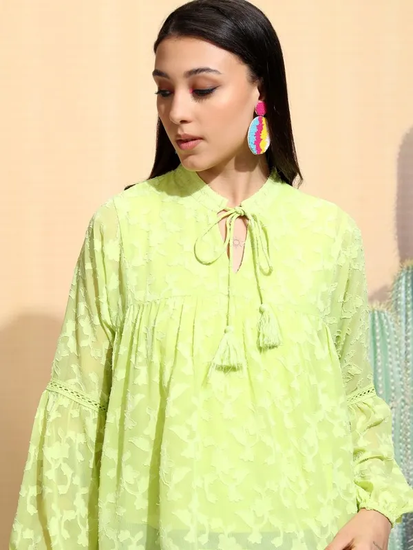 Tokyo Talkies Women Green Embroidered Regular Top