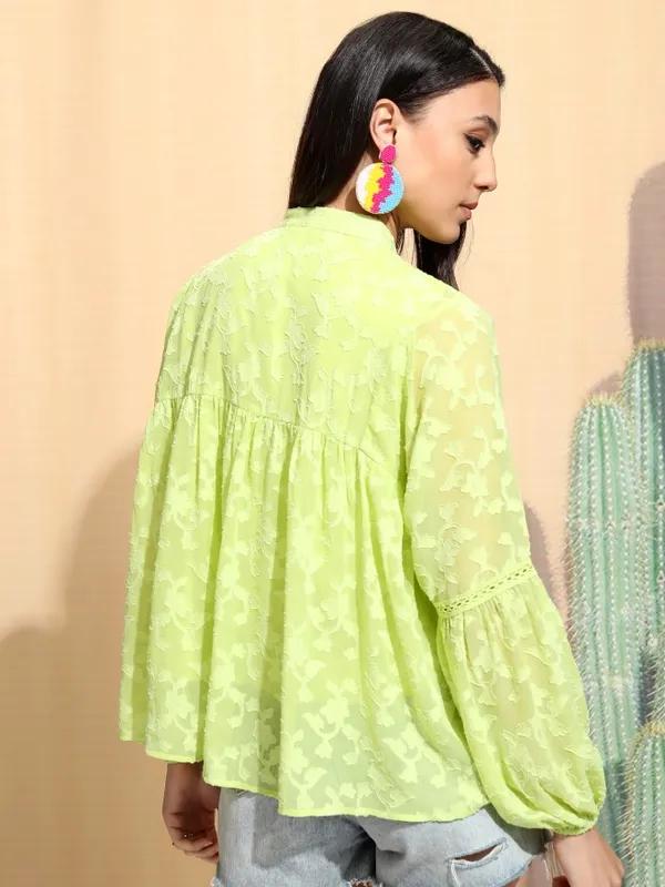 Tokyo Talkies Women Green Embroidered Regular Top