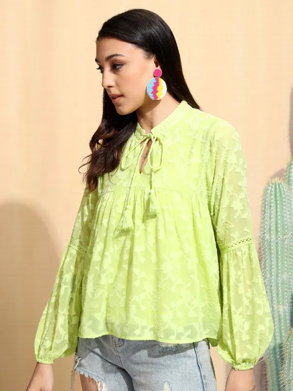 Tokyo Talkies Women Green Embroidered Regular Top